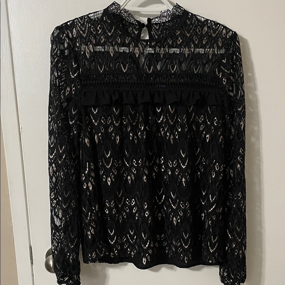 Blue Rain Black & Gold Colour Lace Blouse Size Small